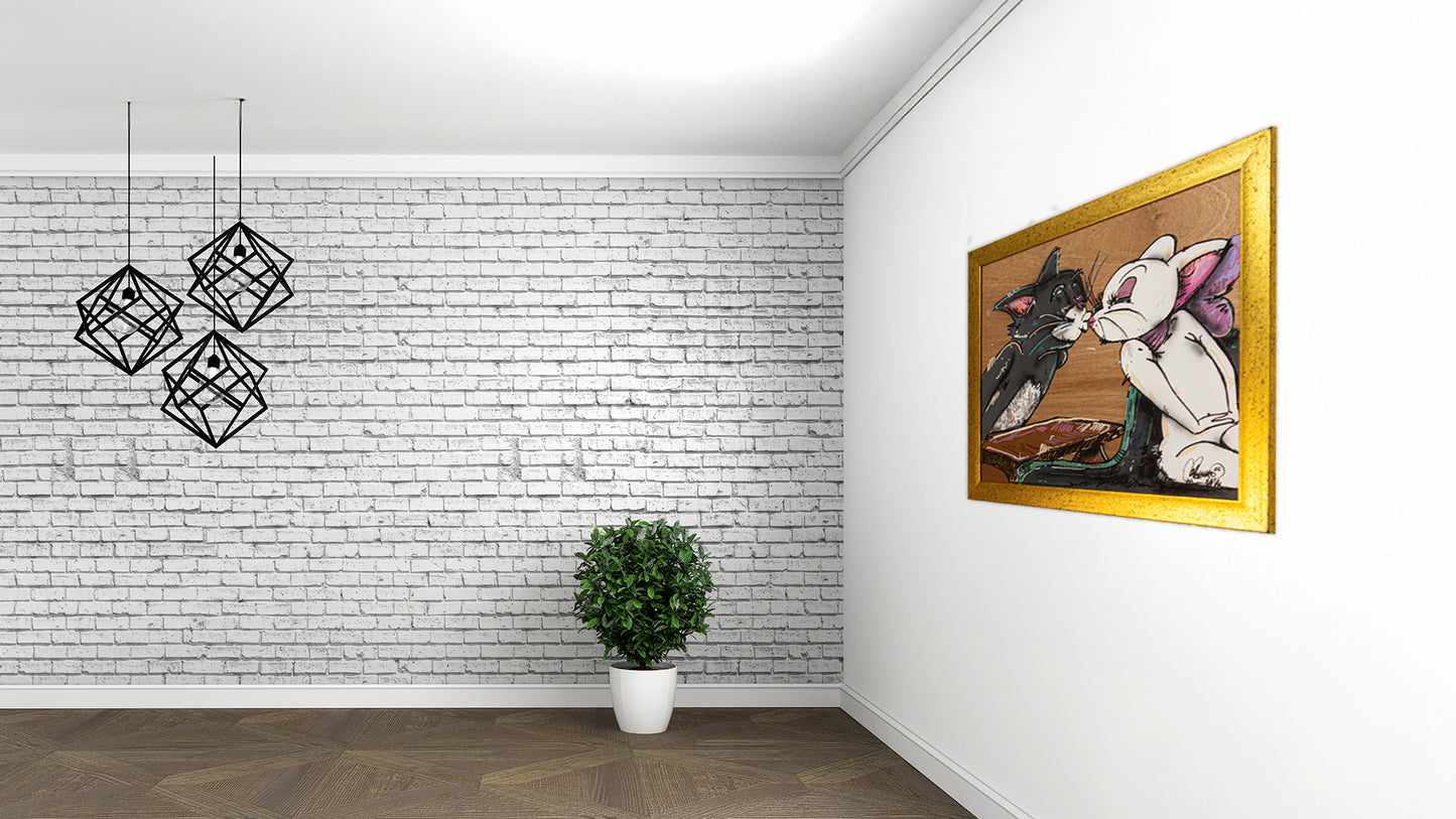 Tom y la Girl Acrylic on Wood on Gallery Framed