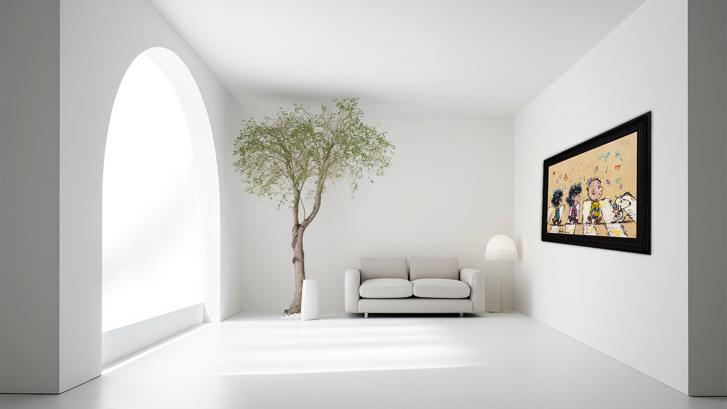 Snoopy in the Abbey Acrylic on Wood on Gallery Framed