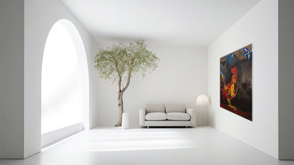 The Rooster Técnica Mixta Acrílico Sobre Canvas, Aerosol. Con Hoja de Oro