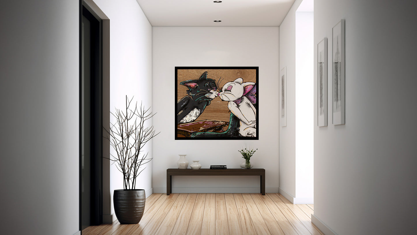 Tom y la Girl Acrylic on Wood on Gallery Framed