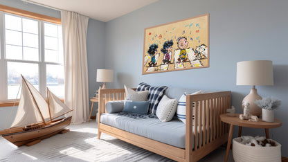 Snoopy in the Abbey Acrylic on Wood on Gallery Framed