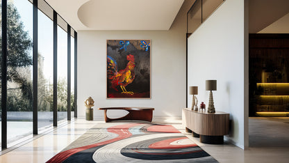 The Rooster Técnica Mixta Acrílico Sobre Canvas, Aerosol. Con Hoja de Oro