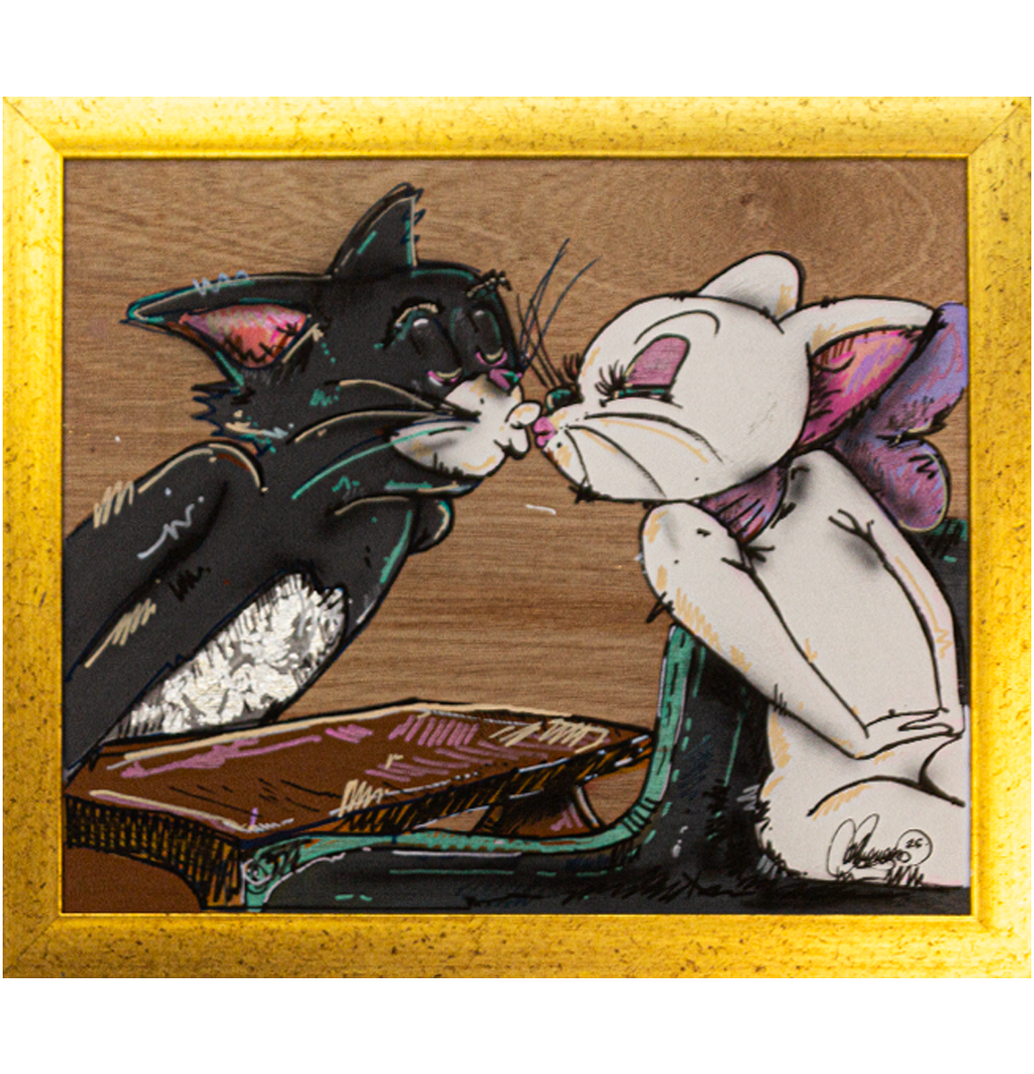 Tom y la Girl Acrylic on Wood on Gallery Framed