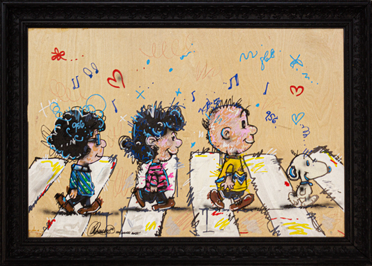 Snoopy in the Abbey Acrylic on Wood on Gallery Framed
