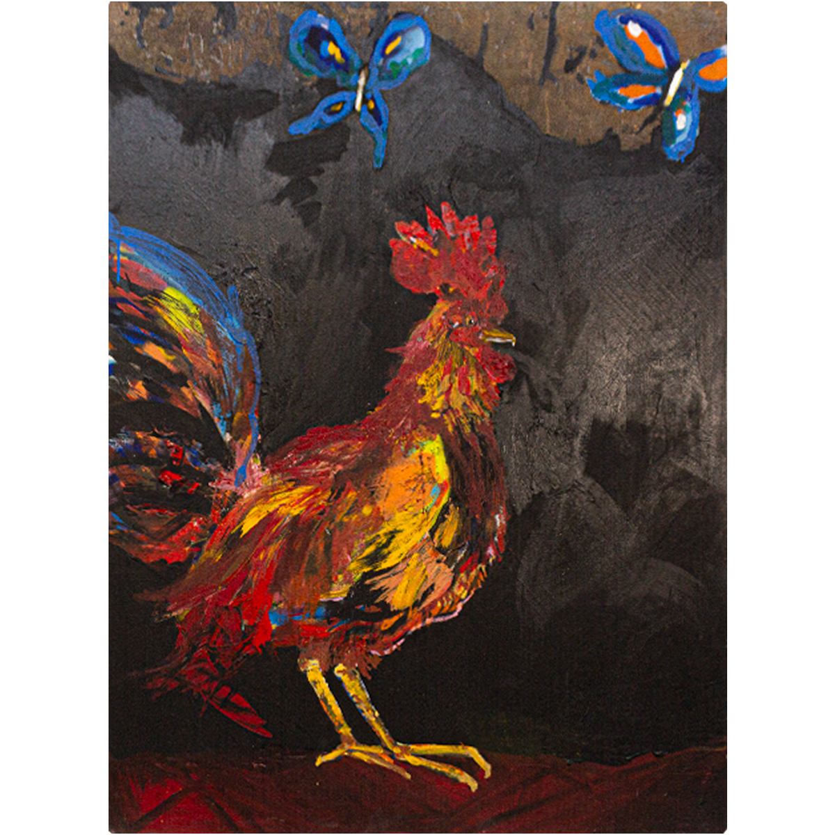 The Rooster Técnica Mixta Acrílico Sobre Canvas, Aerosol. Con Hoja de Oro