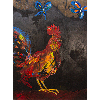 The Rooster Técnica Mixta Acrílico Sobre Canvas, Aerosol. Con Hoja de Oro