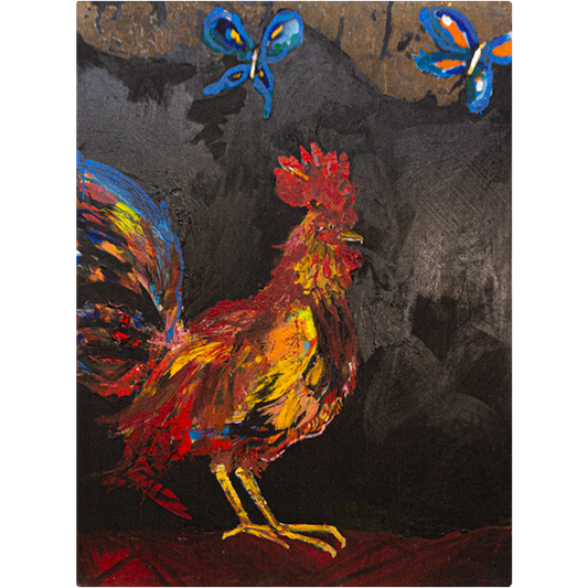 The Rooster Técnica Mixta Acrílico Sobre Canvas, Aerosol. Con Hoja de Oro