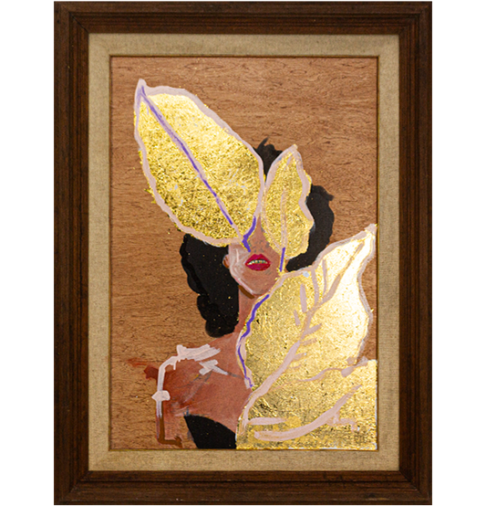 Ella de Amarillo con Dorado Marco Antiguo, Acrílico Sobre Madera