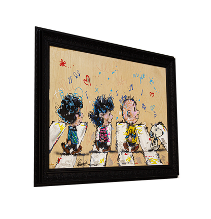 Snoopy in the Abbey Acrylic on Wood on Gallery Framed