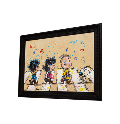 Snoopy in the Abbey Acrylic on Wood on Gallery Framed