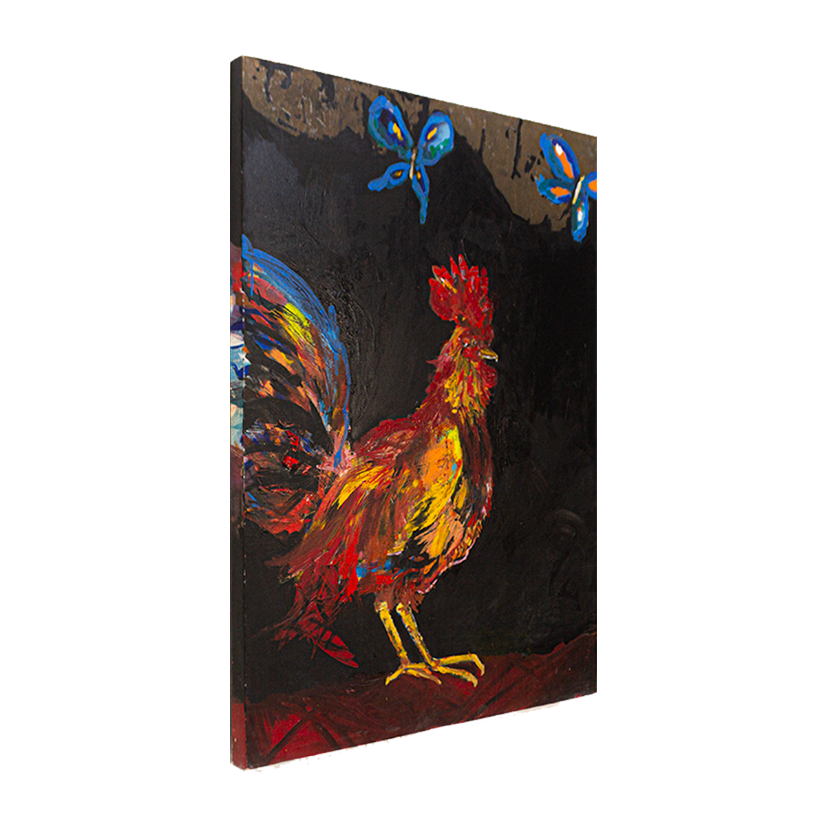 The Rooster Técnica Mixta Acrílico Sobre Canvas, Aerosol. Con Hoja de Oro