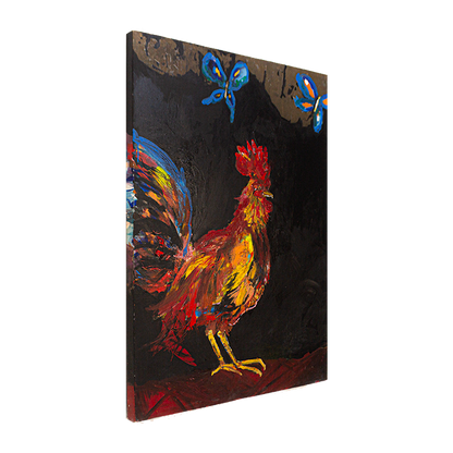 The Rooster Técnica Mixta Acrílico Sobre Canvas, Aerosol. Con Hoja de Oro
