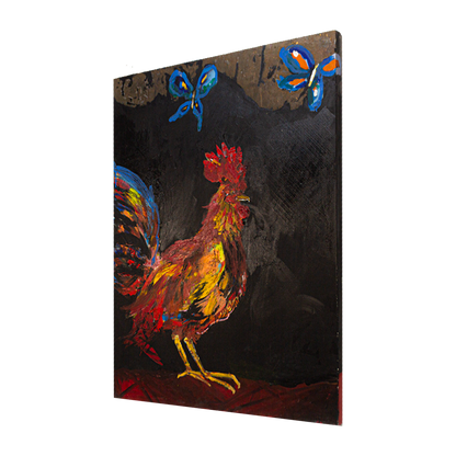 The Rooster Técnica Mixta Acrílico Sobre Canvas, Aerosol. Con Hoja de Oro